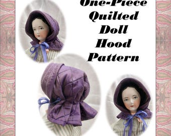 Quilted Doll Hood Pattern – Mid-19th Century Style, Fits 16-18" Porcelain Dolls (PDF Pattern) by Anna Worden