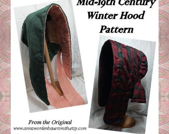 Lappet Style Quilted Winter Hood Pattern -  ca 1840-1860s - Electronic Pattern -  By Anna Worden Bauersmith