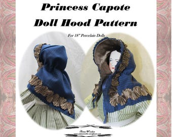 Princess Capote Doll Hood Pattern – For 16-18" Dolls (PDF Pattern) By Anna Worden