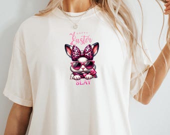 chemise lapin de Pâques | T-shirt coquette girly avec lunettes de soleil, nœud