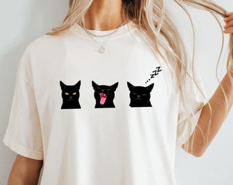 Chemise chat fatigué endormi | T-shirt faisant la sieste pour chaton | Graphique rétro de chat