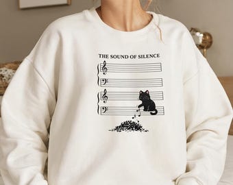 Sweat-shirt drôle de chat : Le son du silence | Sweat à capuche rétro avec chat humoristique | Graphisme mème chaton