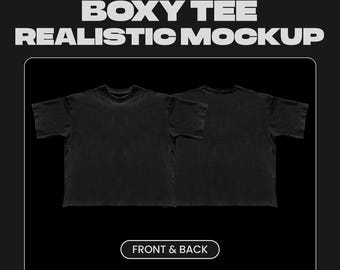 Boxy Tee Mockup | Realistic Tshirt PSD Template | Customizable Mockup Front & Back | Streetwear Clothing Mockup | Digital Download