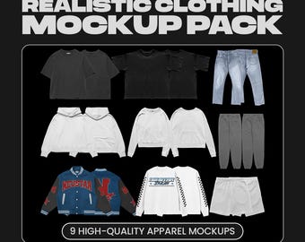 Realistische Streetwear Kleidung Mockup Pack | 9 PSD Bekleidungsvorlagen (Digitaler Download)