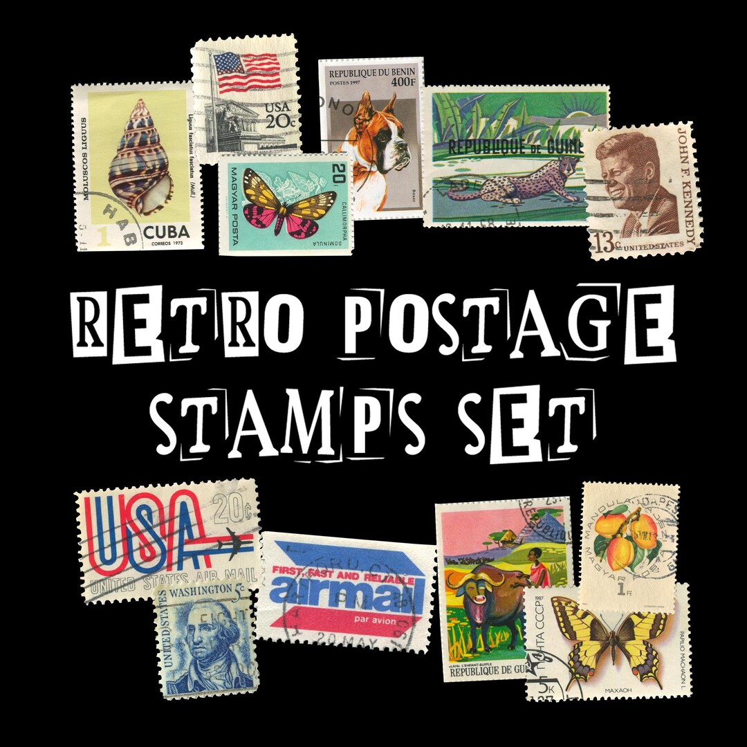 Retro Postage Stamps Set – 20 Vintage Stamp Designs | Digital Download ...