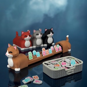 Rummy Katt 3D, Söt Brädspel med Katt-Hållare och Tass-Brickor, Unik Kattpresent för Kattälskare