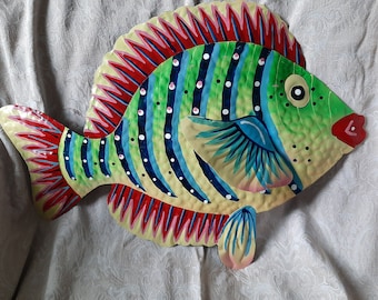 Beautiful Hammered Steel Painted Fish Wall Decor