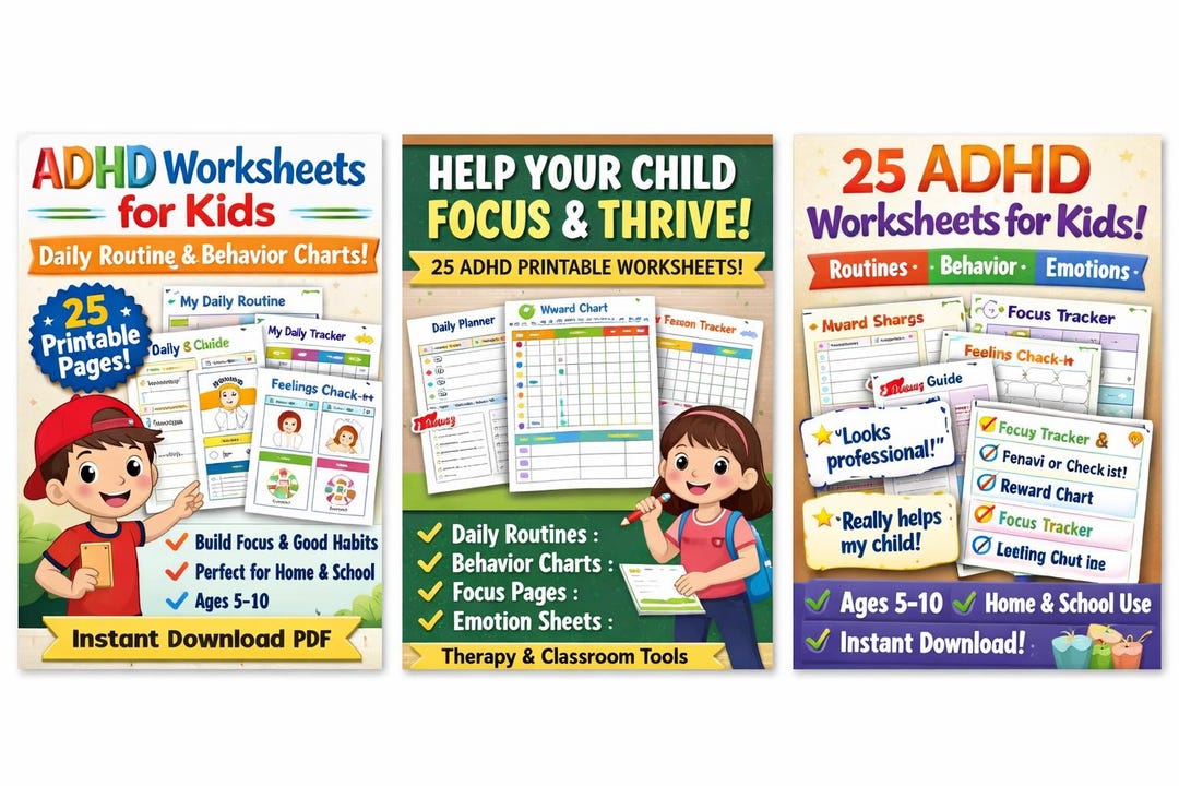 ADHD Routine Charts for Kids Calm Focus Worksheets Behavior Reward ...