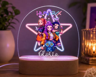 Lámpara de noche personalizada K-POP DEMON HUNTER, lámpara LED para bebés niñas, luz nocturna personalizada con nombre, decoración para guardería, regalo para bautizo o baby shower.