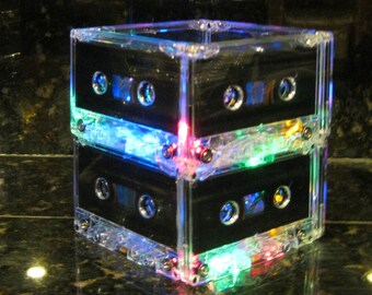 Rainbow colors Cassette Tape Lamp Mood Light MixTape Night Light Lamp Upcycled EcoFriendly