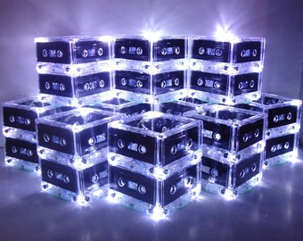 Juego de 10 centros de mesa con cintas de casete iluminadas: decoración para fiestas de los años 80 y 90