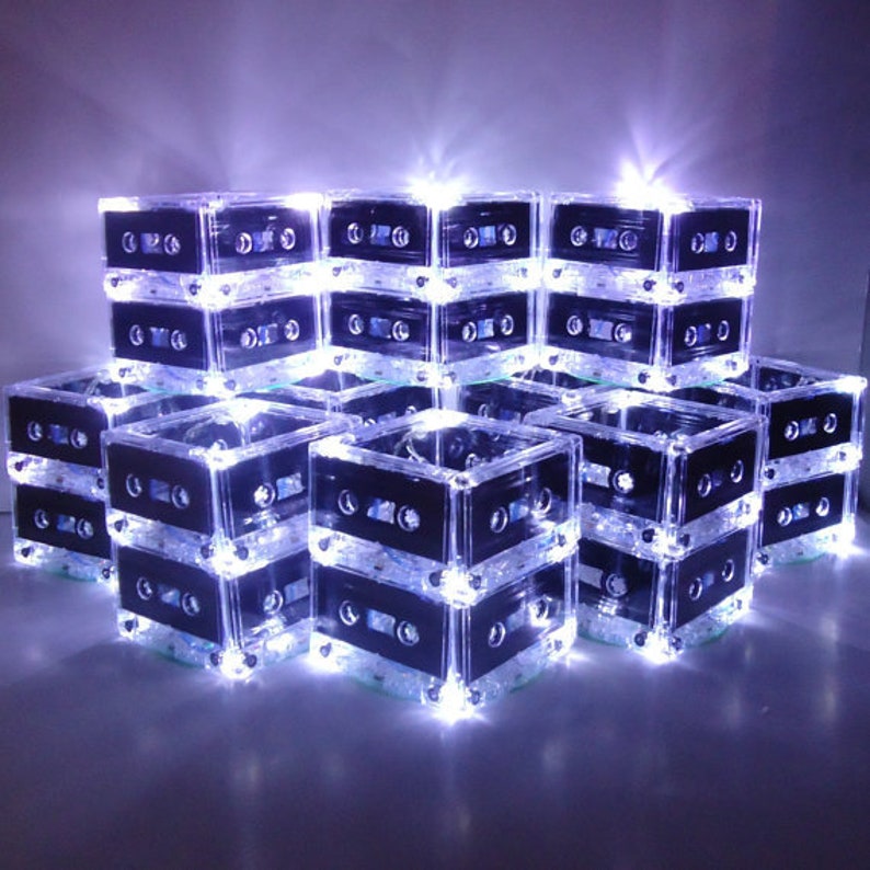 Set of 10 Lighted Cassette Tape Centerpieces for 80s 90s party music theme rock n roll music image 1