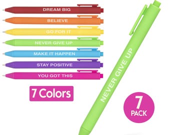 Juego de 7 bolígrafos retráctiles de tinta negra con clip fácil, bolígrafos de gel para diario, inspiradores y motivacionales.