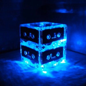80s 90s themed party cassette tape mixtape centerpiece light in choice of color Blue