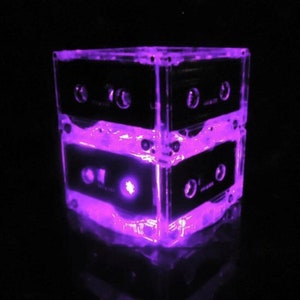 Set of 10 Lighted Cassette Tape Centerpieces for 80s 90s party music theme rock n roll music Purple