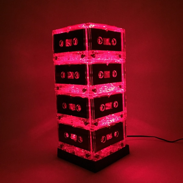 UPCYCLED LIGHTING Music Lover Red Mixtape Light Cassette Lamp Repurposed Upcycled Eco Friendly Pop Culture Mood Light