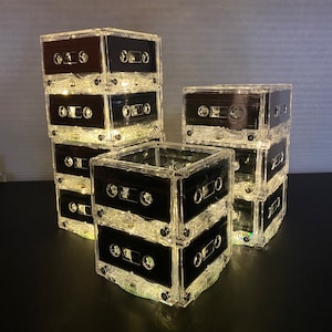Set of 3 Cassette tape lighted centerpieces for 80s 90s party theme rock n roll decor