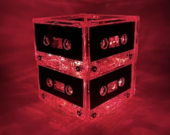 Centro de mesa con cinta de casete, centro de mesa con luz de mixtape original, decoración para fiestas de los años 80 y 90