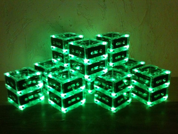 Lot of 10 Cassette Tape Centerpieces, cassette tape lights, 80s 90s party decoration Green Il_570xn
