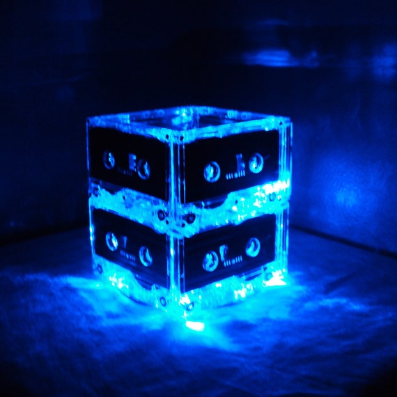 Set of 10 Blue Mixtape Cassette Tape Lighted Wedding Table Centerpieces 80s party retro rock n roll wedding Il_570xn