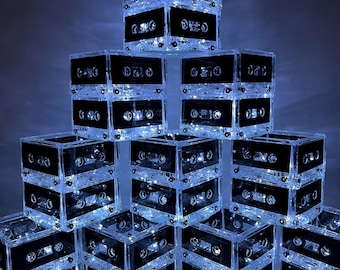 Centros de mesa iluminados con cintas de casete: decoración para fiestas de los años 80 y 90 (juego de 10)