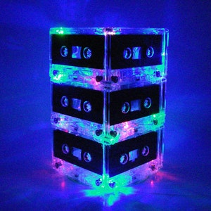 Rainbow color Repurposed Upcycled Mixtape Cassette Tape Night Light Mood Lamp 80s 90s Party Centerpiece