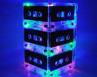 Rainbow color Repurposed Upcycled Mixtape Cassette Tape Night Light Mood Lamp 80s 90s Party Centerpiece