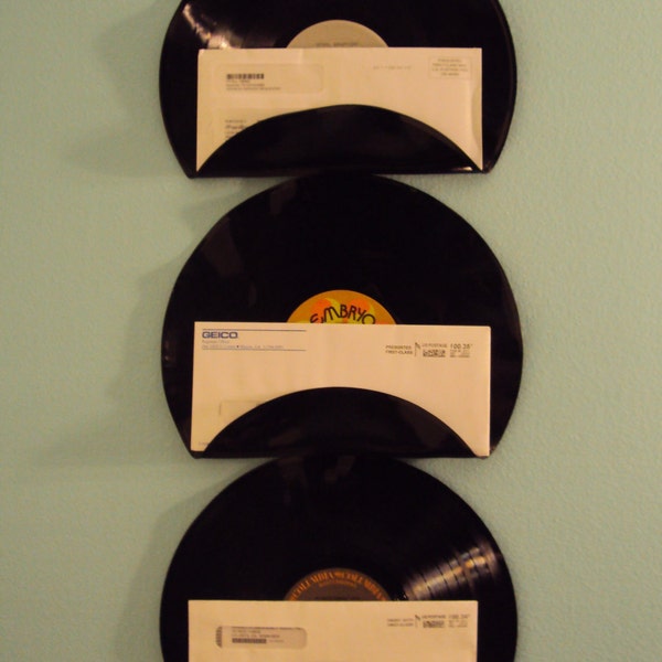 Repurposed Upcycled Vinyl Record Mail Holders Set of 3