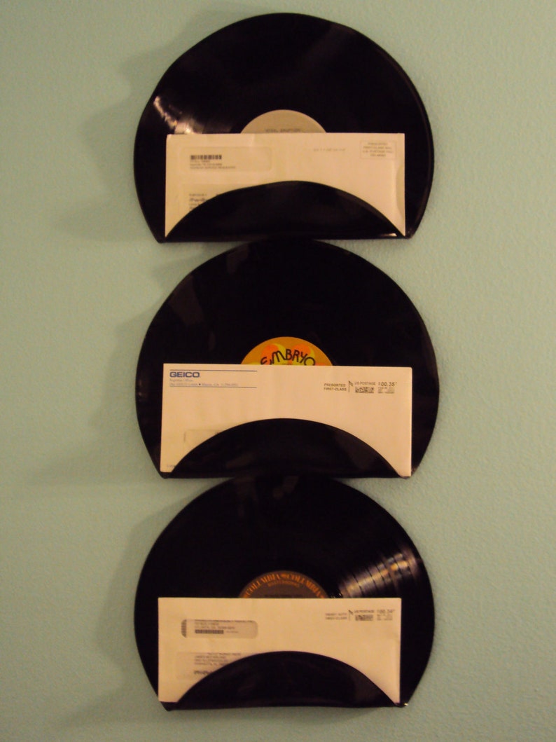 Repurposed Upcycled Vinyl Record Mail Holders Set of 3 image 1
