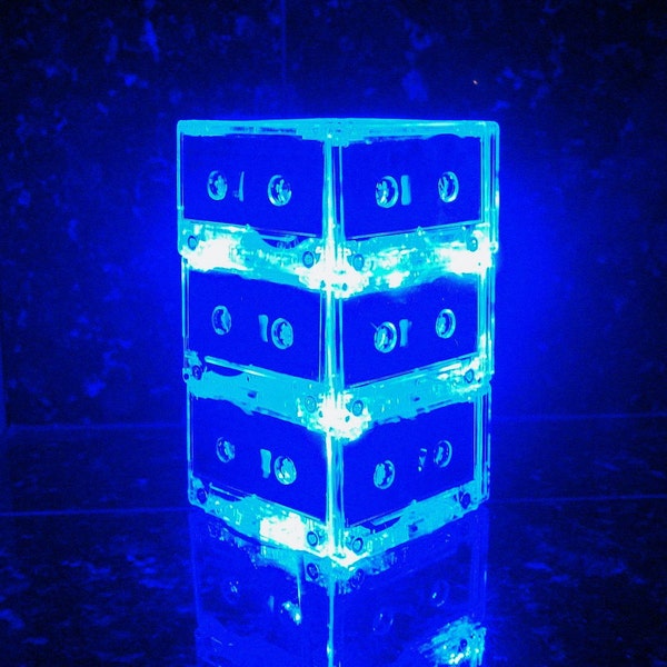 True Blue MixTape Night Light Lamp Centerpiece BLUE Cassette Tape Mood Lighting