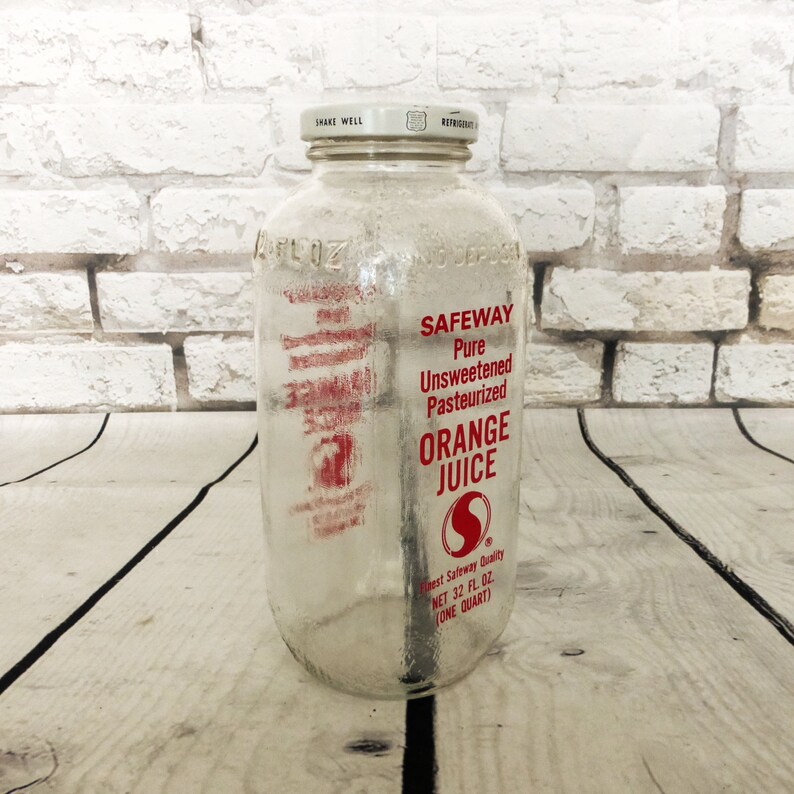 Vintage 1960s Safeway Orange Juice Glass Bottle With Metal Lid Etsy