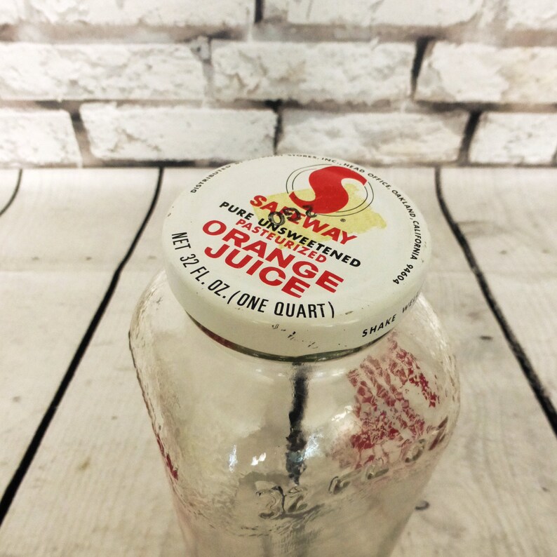 Vintage 1960s Safeway Orange Juice Glass Bottle With Metal Lid Etsy