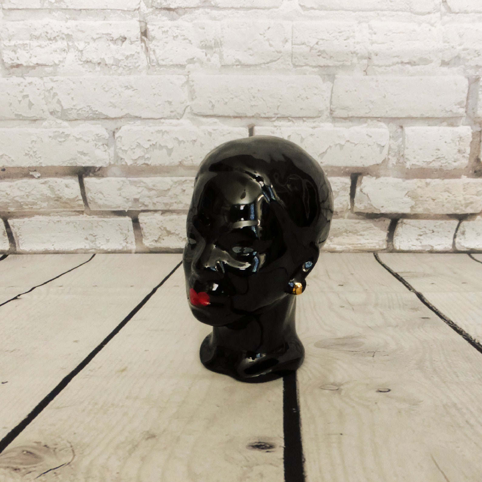 Vintage 1950s Black Lady Head Vase Hand Painted Face Mid Etsy