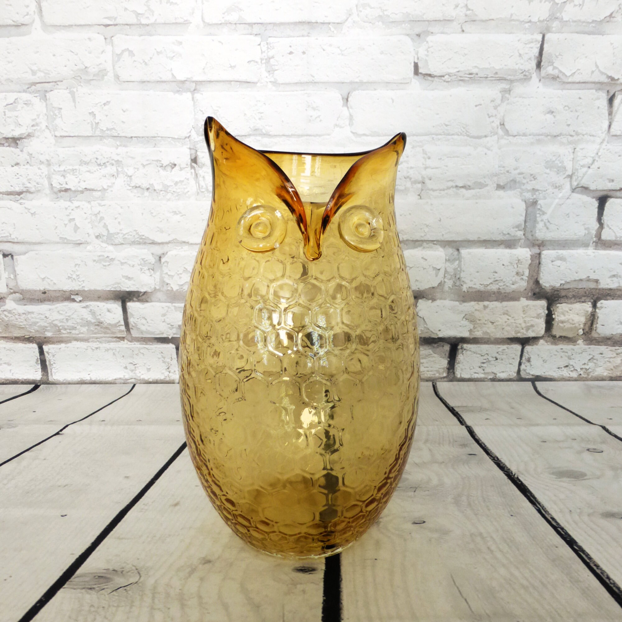 Vintage Owl Vase Amber Glass 7" Tall agrohort.ipb.ac.id