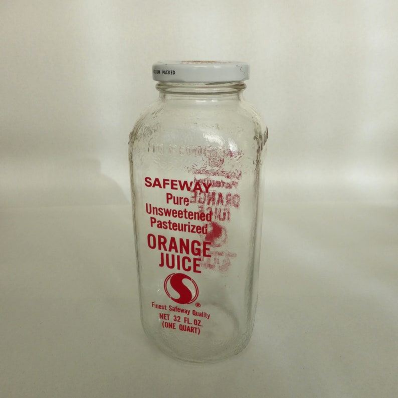 Vintage 1960s Safeway Orange Juice Glass Bottle with Metal Lid Etsy