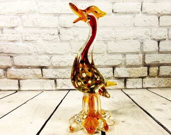 Vintage JI CO Gold Confetti Murano Glass Egret Bird Figure Sculpture MCM Venetian