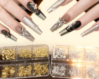 Adornos de mariposa huecos hechos a mano para uñas, decoración de uñas de mariposa de aleación 3D, accesorios de diamantes de imitación para uñas DIY, suministros elegantes para diseño de uñas a presión