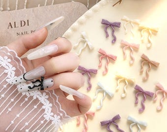 Resin Bow Nail Charms, Soft Sculpt Ribbon Bow Nail Art Decorations,3D Cute Kawaii DIY Press On Nails Accessories, Trendy Nail Embellishments