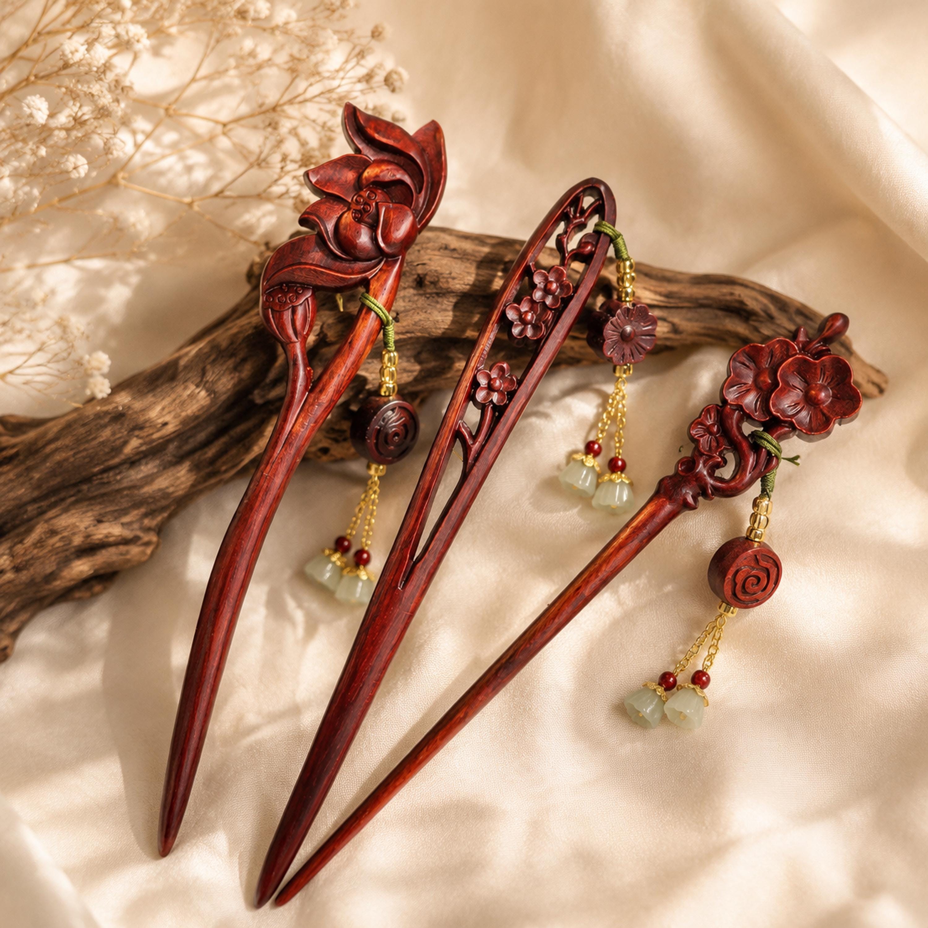 Hand Carved Rosewood Ginkgo Leaf Hair Stick, Purple Sandalwood Floral Hairpin, Wooden Hair Fork, Elegant Bun Accessory, Gift for Grandma