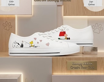 Benutzerdefinierte Snoopy Schuhe Personalisieren Canvas Sneakers Benutzerdefinierte Text gedruckt Design Erdnüsse Geschenk Benutzerdefinierte Charlie Brown Schuhe Niedlicher handgefertigter Sneaker