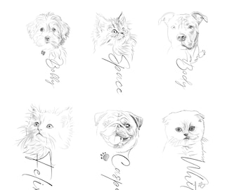 Personalisiertes Haustierporträt, minimalistische Linie Kunst (Digitaler Download, PSD / PNG-Dateien)
