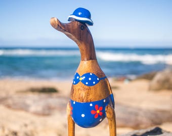 Canard en Bois Bikini 25 cm Statue Décorative en Racine de Teck  Déco Bord de Mer Objet Déco Maison Original