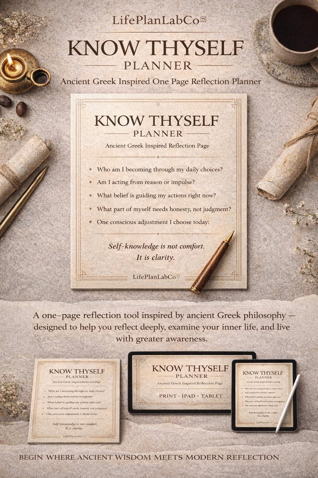 Know Thyself Planner – Ancient Greek Reflection Tool (digital Download ...