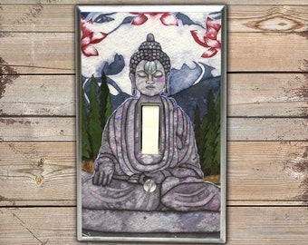 Spiritual Buddah statue light switch plate cover Buddha art room decor for peaceful yoga and meditation vibes.