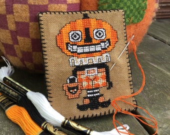 Halloween cross stitch pattern primitive pumpkin jack o lantern trick or treater PDF