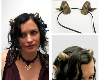 Ram horns costume headband steampunk cosplay for satyr, goat, faun, pagan, fairy etc. Small, realistic lightweight by The Elfin Forest