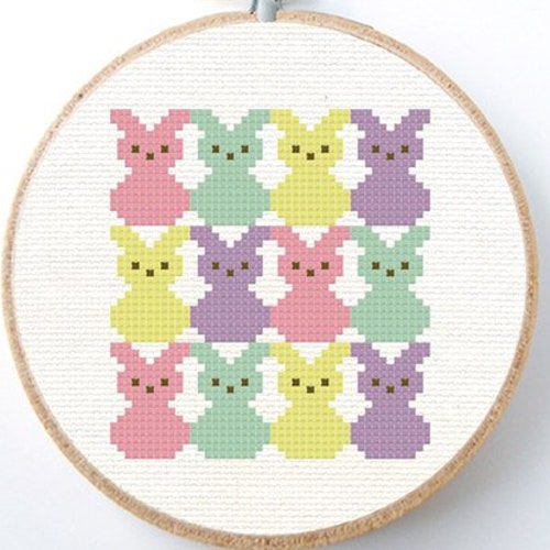Easter bunny rabbit cross stitch pattern marshmallow candy bunnies cute easy instant download chart