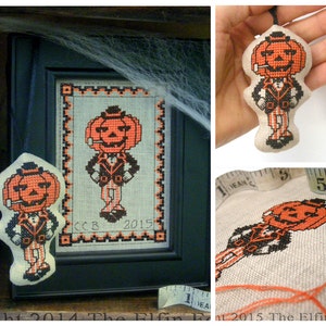 Halloween cross stitch pattern vintage jack o lantern primitive antique style pagan embroidery pdf download needlepoint by the Elfin Forest