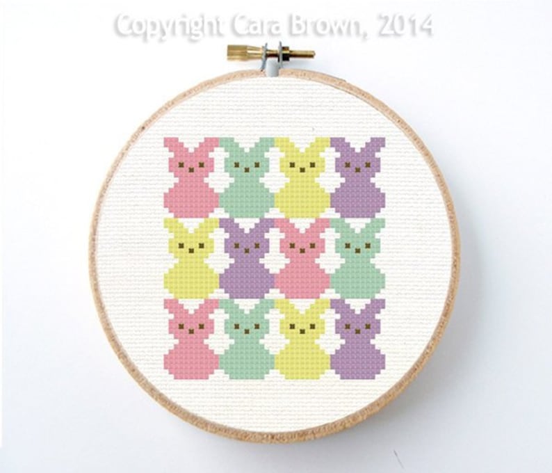 Easter bunny rabbit cross stitch pattern marshmallow candy bunnies cute easy instant download chart