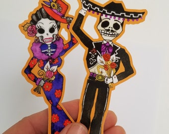 Dia De Los Muertos stickers Dag van de Dode suikerschedel mariachi paar waterdichte vinylstickers verkrijgbaar in meerdere maten